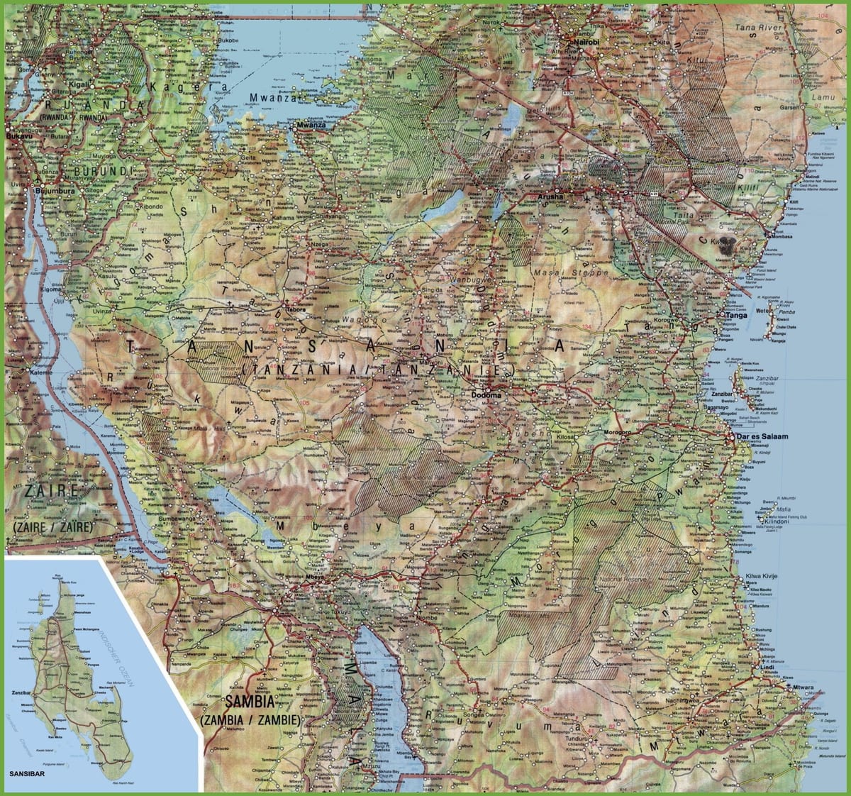 Детаљна мапа Танзанији
