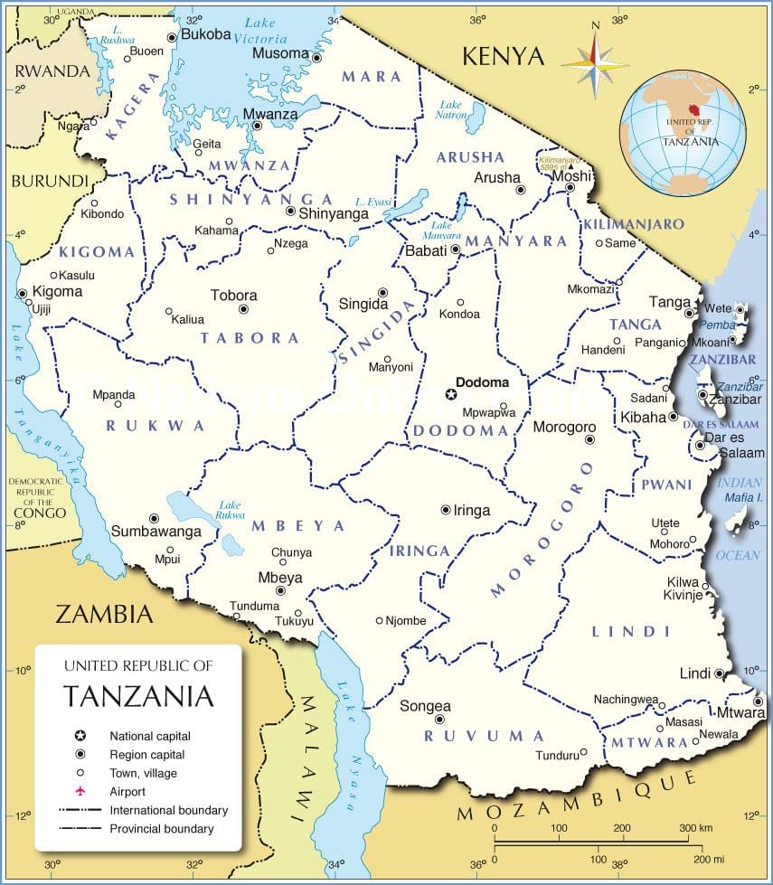 Карта Танзаније округ