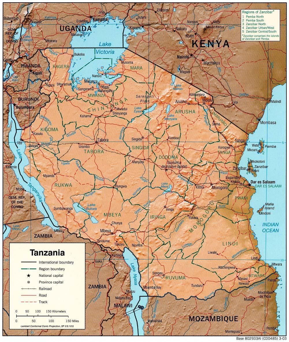 карта Танзаније показује историјске сајтове