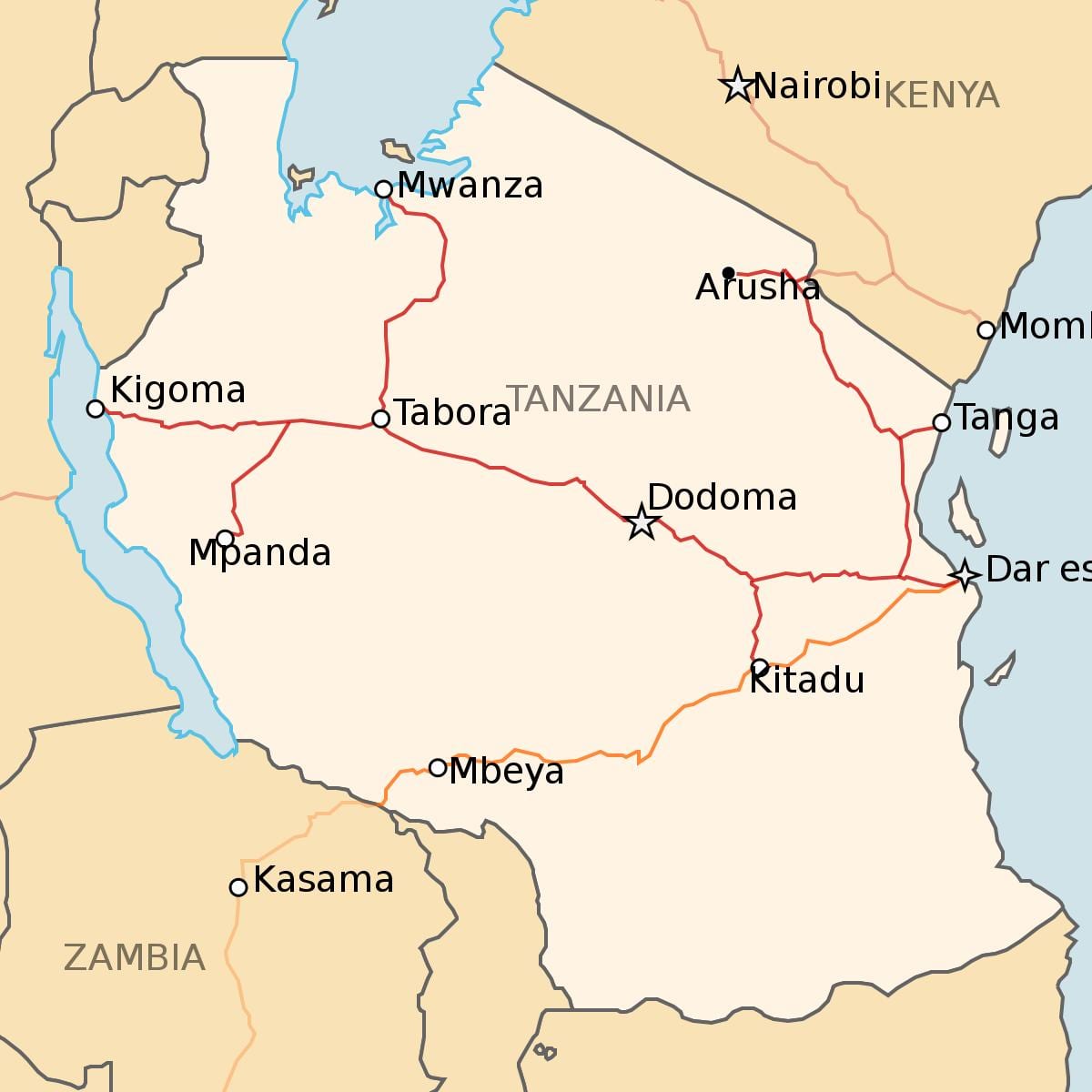 Мапа железнице Танзанија