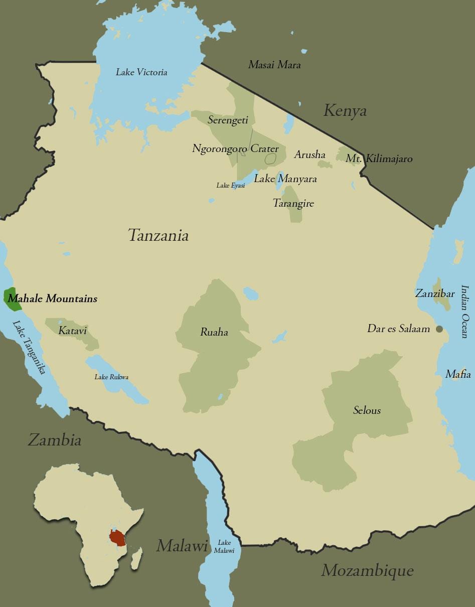 Карта Танзаније планине