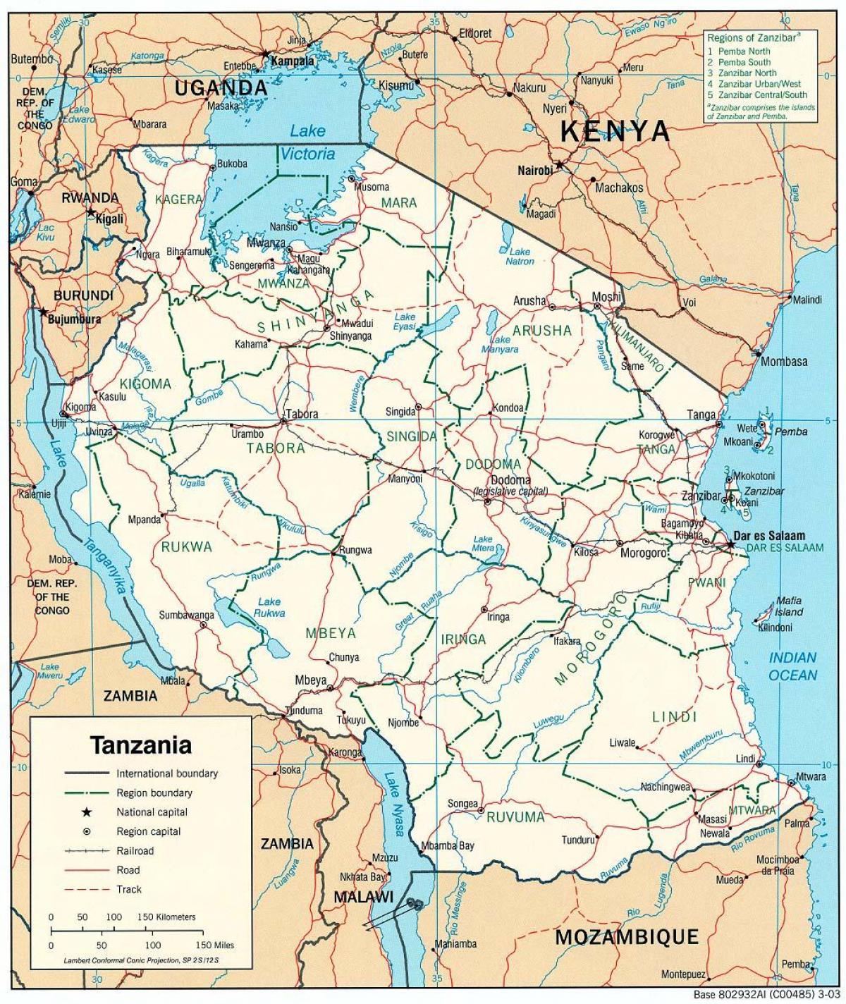 карта Танзанији са градовима