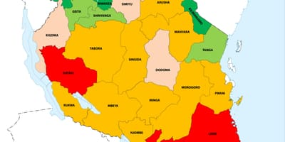 Густина насељености Танзанији на мапи