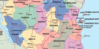 Карта Танзаније политичких